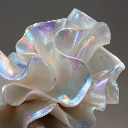 This image showcases a stunningly draped translucent fabric that features iridescent hues, creating an artistic and unique visual ideal for design and background use.の素材