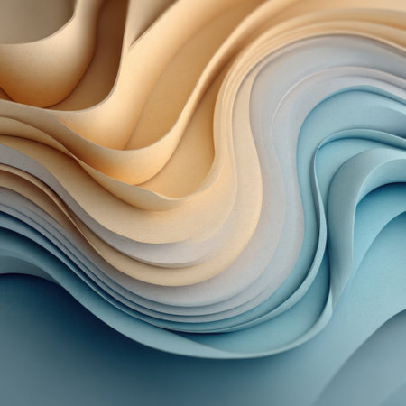 Beautiful abstract design featuring layered waves in soft pastel hues. Ideal for backgrounds, wallpapers, and artistic projects, evoking a calming atmosphere.の素材