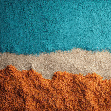 Explore a captivating image showcasing stunning sand and wave textures in vibrant orange, cream, and aqua tones, perfect for nature and travel-themed projects.の素材