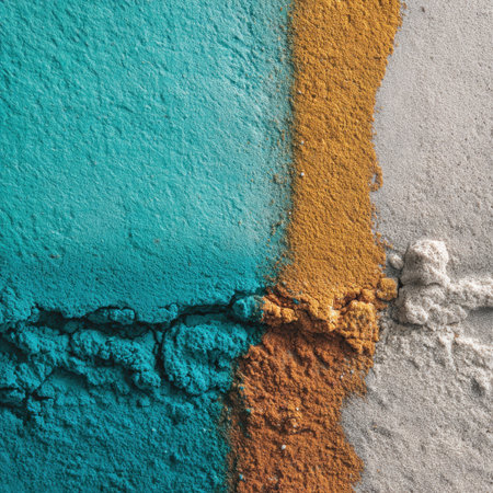 This image features an abstract composition with vibrant colors of blue, orange, and gray, highlighting unique textures and natural patterns perfect for artistic projects.の素材