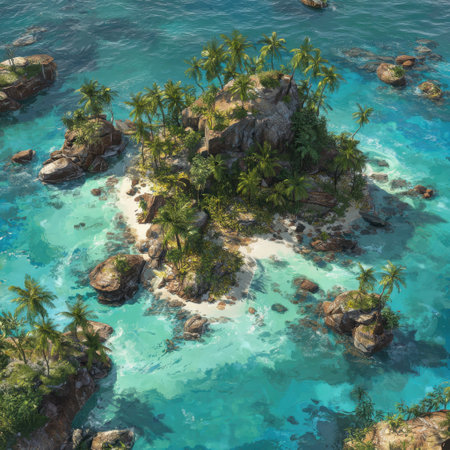 Discover a tranquil tropical island oasis with crystal clear waters, lush greenery, and scenic beauty, ideal for relaxation, exploration, and unforgettable getaways.の素材