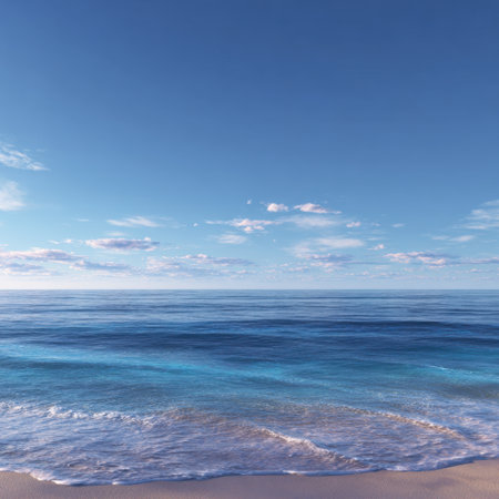 A stunning ocean scene featuring gentle waves and a clear sky, creating a perfect setting for relaxation and serene escapes ideal for vacation and nature lovers.の素材