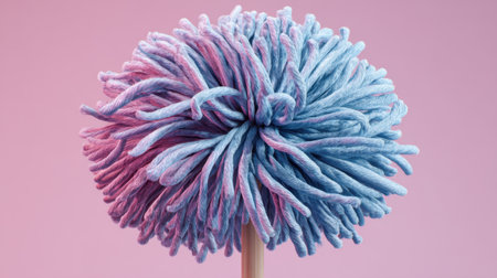 Bright and fluffy mop head in blue and pink against a soft backdrop, highlighting distinctive texture and appealing design, ideal for cleaning or artistic inspiration.の素材