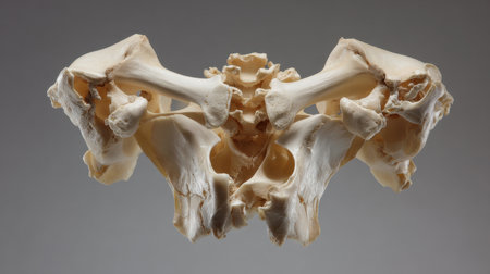 Anatomical representation of a human pelvis with clear details for educational use. Ideal for biology, anatomy studies, and medical illustrations in various fields.の素材
