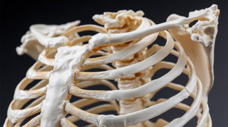 Anatomical model showcasing the human ribcage and clavicle, ideal for educational purposes in medical and biological studies. Provides intricate details for anatomy enthusiasts.の素材