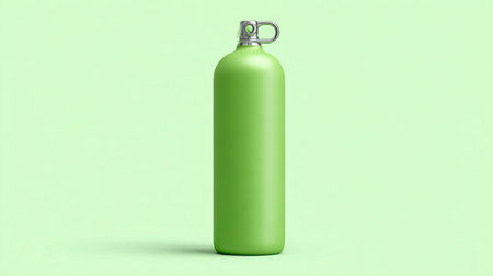 A stylish green water bottle is displayed against a soft mint background, perfect for promoting hydration and fitness trends in modern lifestyles and wellness.の素材