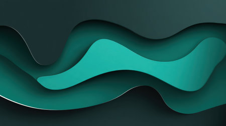 A visually striking abstract wave design showcasing smooth curves and layered shades of teal and dark green, ideal for modern digital projects or artistic backgrounds.の素材