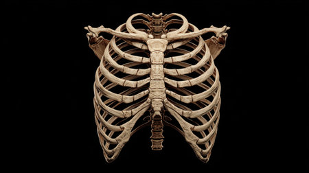 High-resolution anatomical model of a human rib cage for educational and medical applications. Ideal for teaching anatomy, biology, and health sciences, emphasizing structure and detail.の素材