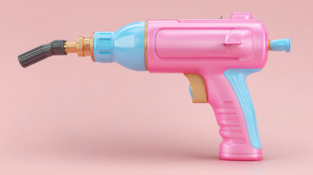 A vibrant toy spray gun in pink and blue colors, ideal for children's play and creative settings. A perfect addition to any imaginative activity or fun decor.の素材