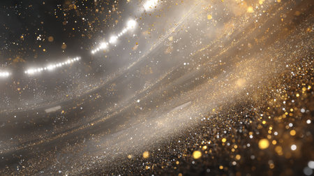 A captivating display of shimmering particles and radiant lights fills the atmosphere of a vibrant sports arena, creating a magical experience full of excitement and energy.の素材