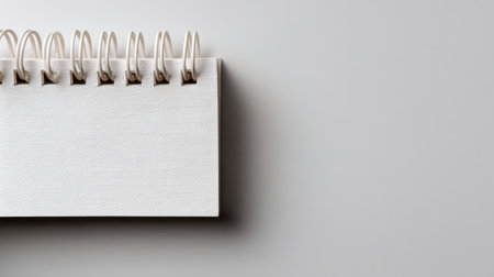 A blank spiral notebook rests on a smooth, light background, ideal for creative projects, note-taking, or journaling in a professional or artistic setting.の素材