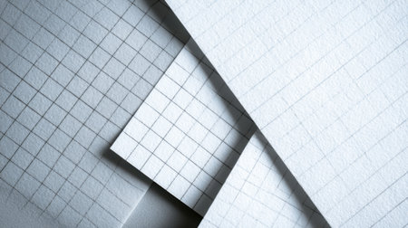 Close-up view of plain gray graph paper sheets featuring various textures and patterns, ideal for creative projects, office use, or minimalist design concepts.の素材
