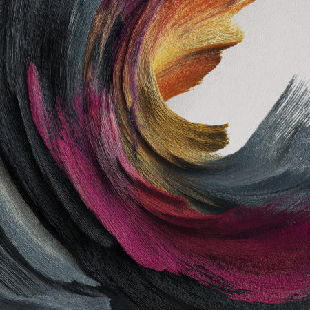 This abstract image showcases a swirl of vibrant colors and dynamic brushstrokes, creating a visually stunning representation perfect for creative and artistic projects.の素材