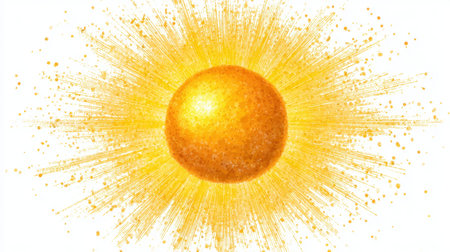 This illustration features a bright, radiant sun with energetic rays, symbolizing warmth and vitality, ideal for various creative projects focused on nature and energy themes.の素材