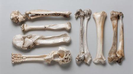 A captivating display of human bones arranged meticulously for educational and research insights into skeletal anatomy and structure, ideal for medical studies.の素材
