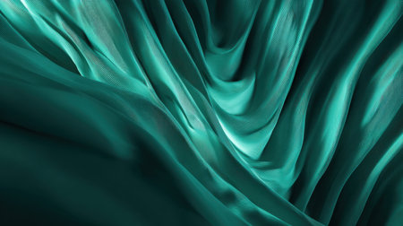 A mesmerizing abstract representation of flowing fabric in a deep teal shade, showcasing smooth waves and elegant folds that evoke a sense of tranquility and sophistication.の素材