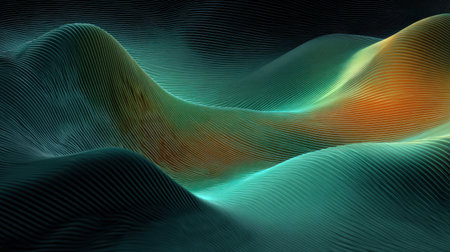 Discover an abstract landscape where colorful waves undulate in a smooth pattern, showcasing vibrant textures and dynamic movements for artistic inspiration.の素材