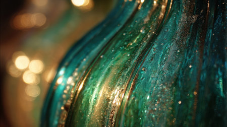 This vibrant close-up showcases the intricate details of handcrafted glass art, highlighting swirling patterns and sparkling reflections in a stunning array of colors.の素材