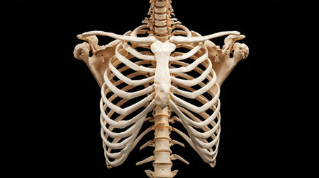 High-quality anatomical model showcasing the rib cage and spine, perfect for educational purposes in biology and health sciences, providing clear views of skeletal details.の素材
