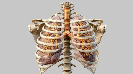 Explore this detailed 3D model of human lungs, showcasing intricate anatomy and respiratory elements for educational use in health sciences and medical studies.の素材