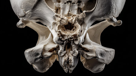 A detailed high-resolution illustration of the human pelvis, showcasing the complex anatomy of pelvic bones for educational and medical research purposes.の素材