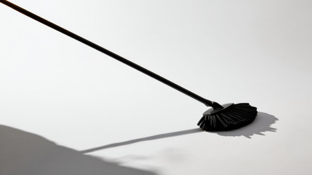 A sleek black cleaning brush set against a smooth surface, showcasing a dramatic shadow. Ideal for concepts of cleanliness, maintenance, and modern design aesthetics.の素材