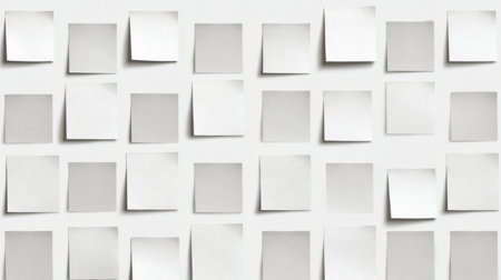 A visually appealing array of empty sticky notes arranged on a white background, perfect for use in reminders, organization, and creative projects in various settings.の素材