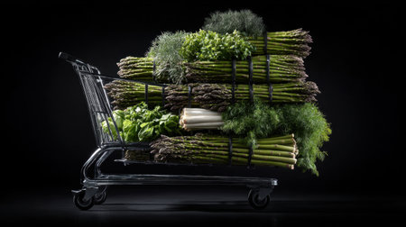 A stunning image featuring a shopping cart overflowing with fresh vegetables, emphasizing the importance of healthy eating choices and vibrant nutrition in everyday life.の素材