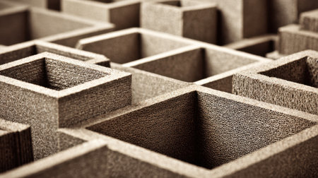Close-up view of abstract cubes with unique textures creating an engaging geometric pattern suitable for modern design projects, emphasizing depth and intricate details.の素材