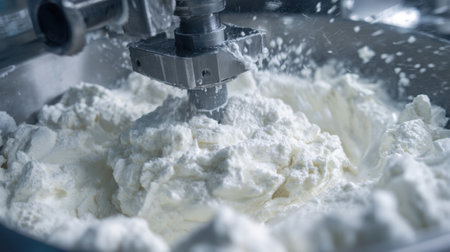 High-resolution image showcasing industrial mixing equipment used in food processing, specifically designed for creating smooth dairy products in a commercial environment.の素材