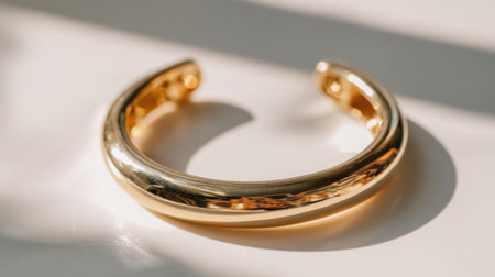 A stunning golden cuff bracelet that highlights exquisite craftsmanship and a minimalist design, perfect for adding elegance to any outfit or as a thoughtful gift.の素材