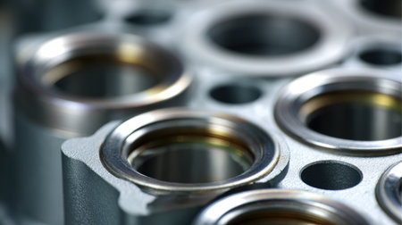 This image showcases a close-up view of various metal components, highlighting their precision, texture, and engineering craftsmanship essential in manufacturing environments.の素材