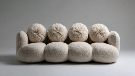 Explore the charm of this modern sofa featuring plush round pillows, ideal for elevating any living space with a touch of cozy sophistication and stylish design.の素材