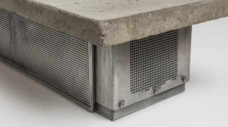Explore this industrial table featuring a concrete top and refined metal mesh base, embodying modern design with unique textures for artistic interiors and stylish spaces.の素材