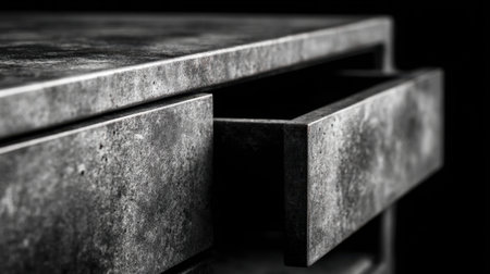 A striking close-up of a weathered metal drawer, emphasizing its unique texture and design. This image captures the essence of rustic charm blended with industrial style for modern interiors.の素材