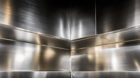 This close-up image captures a sleek brushed aluminum surface, showcasing intricate textures and reflections ideal for industrial design or modern aesthetics.の素材