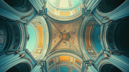 Captured from below, this stunning ceiling showcases exquisite arches, vibrant colors, and intricate craftsmanship, inviting viewers to appreciate its architectural beauty and historical significance.の素材