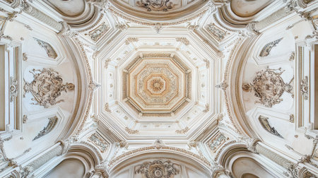 Captivating image of an ornate baroque ceiling featuring intricate designs and moldings, showcasing stunning architectural details and artistic craftsmanship.の素材