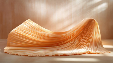 A captivating image showcasing the gentle flow and soft texture of draped fabric, perfect for decorating spaces or use in fashion photography with warm light and simplicity.の素材