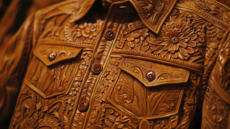 This captivating image features a leather shirt adorned with stunning floral designs and intricate textures, perfect for showcasing unique fashion and artistry.の素材