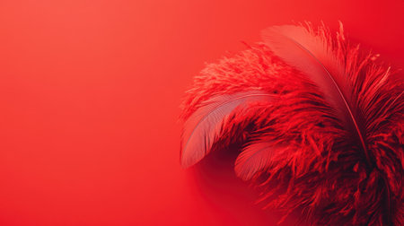 A stunning arrangement of vibrant red feathers against a bold red background, ideal for fashion and artistic projects that demand a touch of elegance and texture.の素材