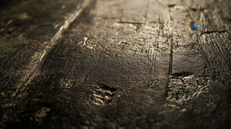 A close-up view of a textured black wooden surface, showcasing its glossy finish, natural grain patterns, and organic imperfections, perfect for various artistic and design projects.の素材