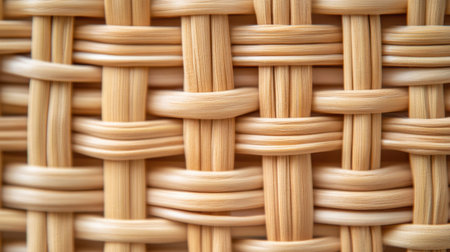 This image captures the intricate weaving of natural bamboo, emphasizing its texture and pattern. Perfect for showcasing eco-friendly crafts and home decor designs.の素材