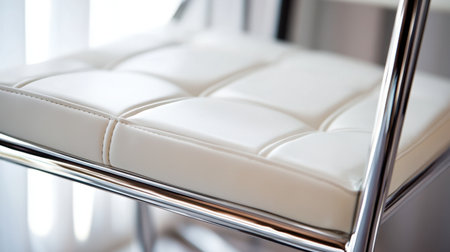 Close-up view of a modern white chair featuring a cushioned seat, designed with a chrome frame. Perfect for adding elegance to any contemporary space.の素材
