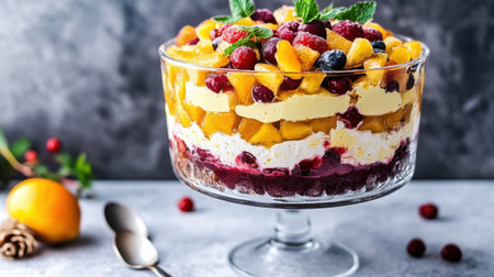 This vibrant layered dessert features bright fruits and creamy layers, perfect for any celebration or special occasion. An eye-catching treat for gatherings.の素材