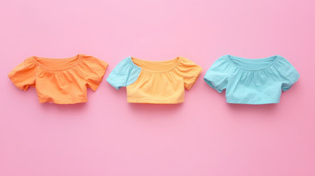 Brighten your wardrobe with these stylish crop tops in vibrant colors, perfect for summer. Ideal for casual outings, these tops add a touch of playfulness to any outfit.の素材