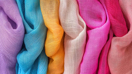 Explore the beauty of soft, colorful fabrics in vibrant hues. Ideal for fashion, home dの素材