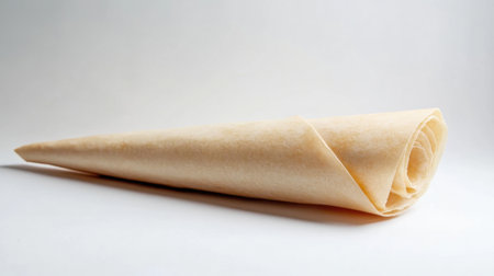 A rolled paper cone resting on a soft neutral background, ideal for culinary presentations, baking projects, and creative food styling in various settings.の素材