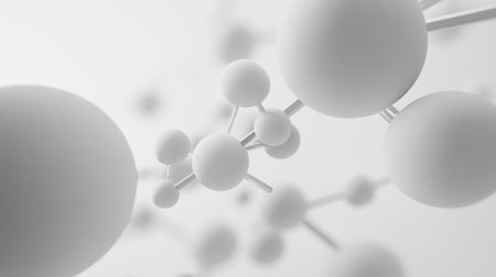 Explore the elegance of molecular structures in this abstract image. The monochromatic theme captures intricate bonds and connections, ideal for scientific themes.の素材