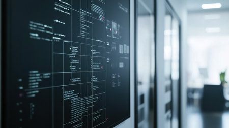 A captivating view of a digital dashboard showcasing essential data metrics in a contemporary office, highlighting innovation and technology for effective business analysis.の素材
